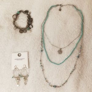 American Eagle 3-pc silver jewelry set turquoise
